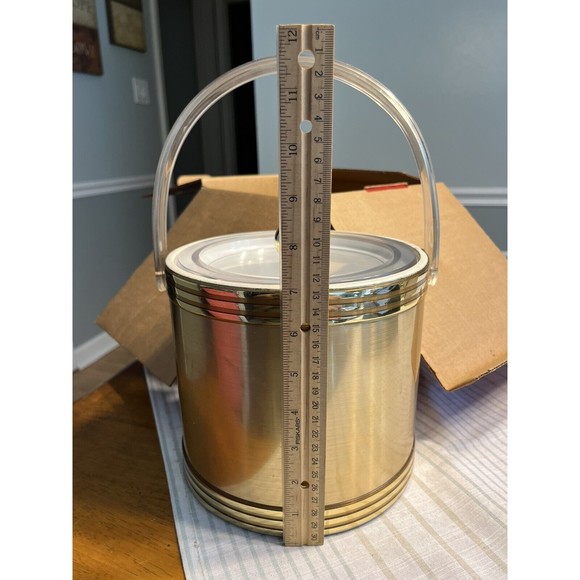 VTG Georges Briard Gold Ice Bucket Lucite Handle Lid Mid Century MCM Barware IOB - Picture 2 of 12